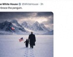 白宫发特朗普与举美国旗企鹅在格陵兰岛漫步图片遭嘲讽